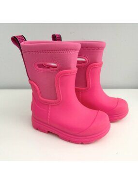 Ugg Hot Taffy Pink Droplet Mid Pull-On Rubber Rain Boots Toddler Sz 8 Waterproof